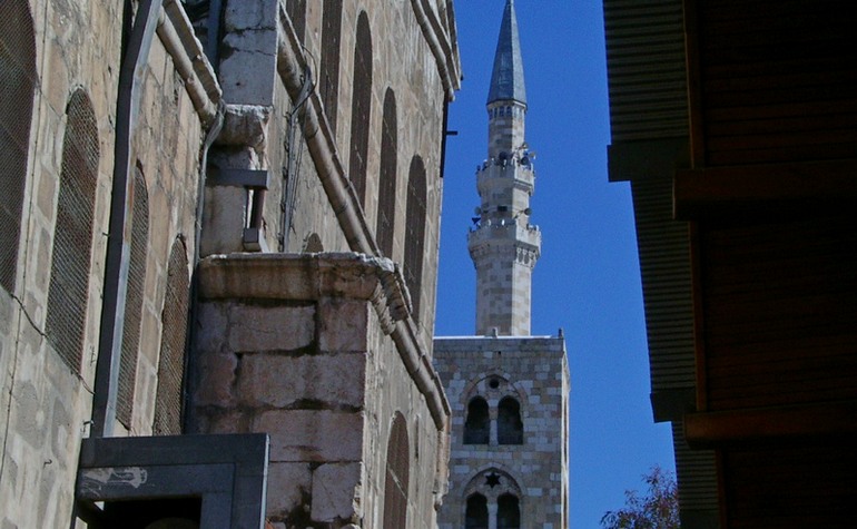 The minaret viewed from the rear of the Umayyad Mosque – Photo: R.Chohan