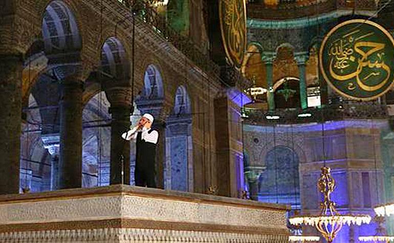 Adhan being called in Hagia Sophia