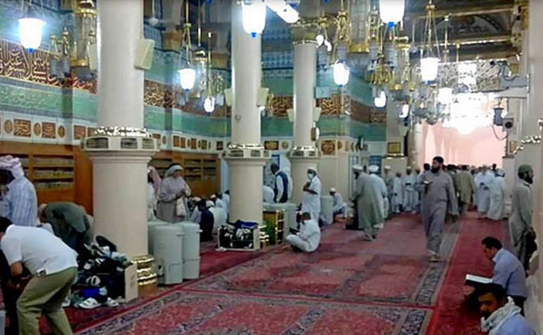 The Qiblah wall in Masjid-e-Nabwi