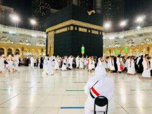 muslim pilgrims performing tawaf around the kaaba part of hajj